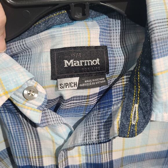 Marmot Blue Plaid Short Sleeve Button Shirt Size S - Picture 5 of 5